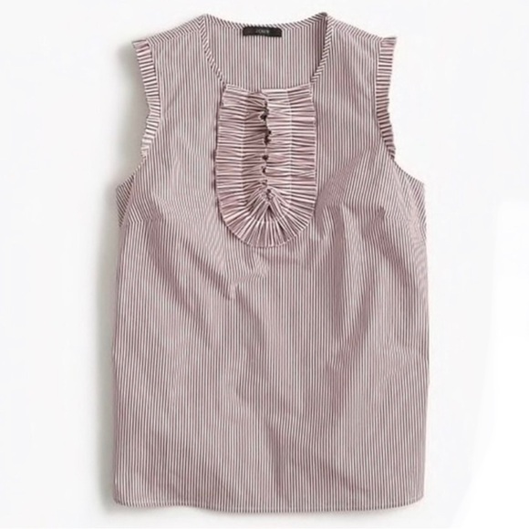 J. Crew Margot Red Pinstripe Ruffle Blouse Top 6P - Picture 2 of 10